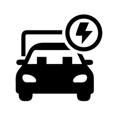 Silhouette electric car with bolt icon on transparent background for web and graphic design