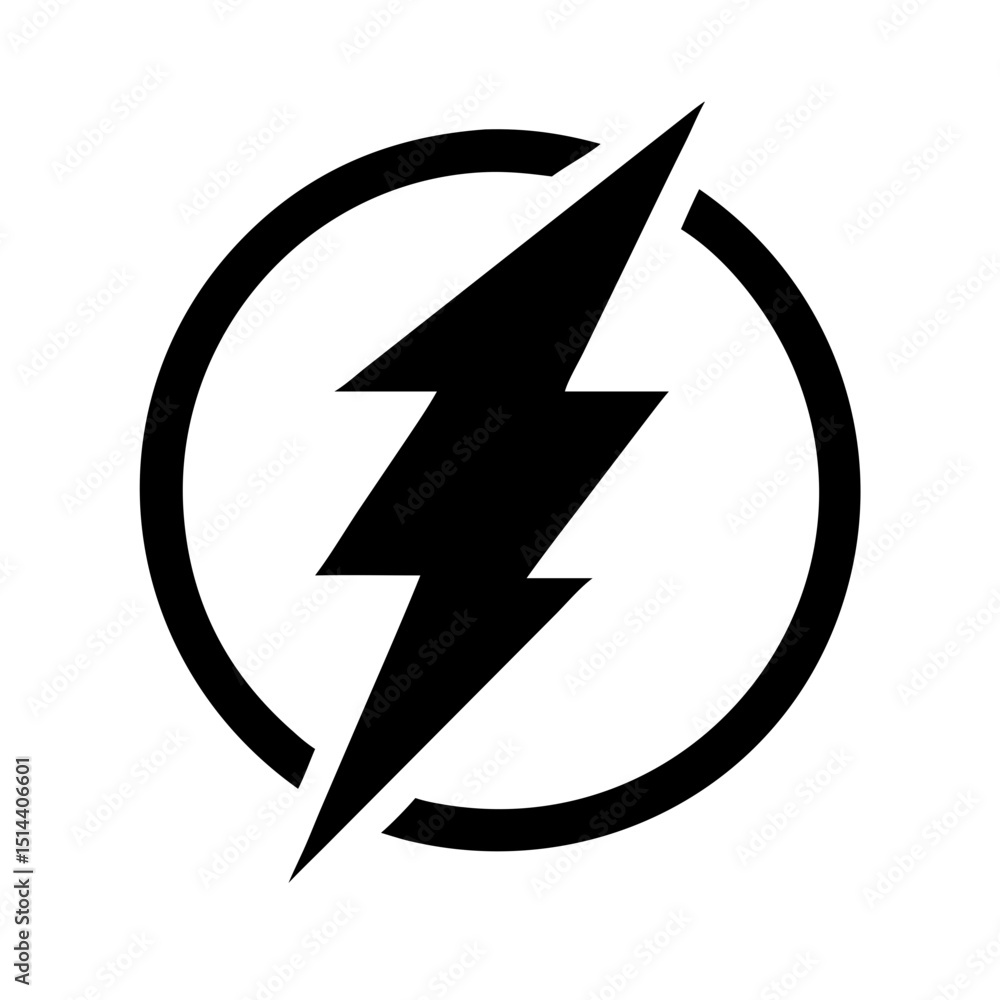 Poster silhouette lightning bolt circle icon on transparent background for web and graphic design
