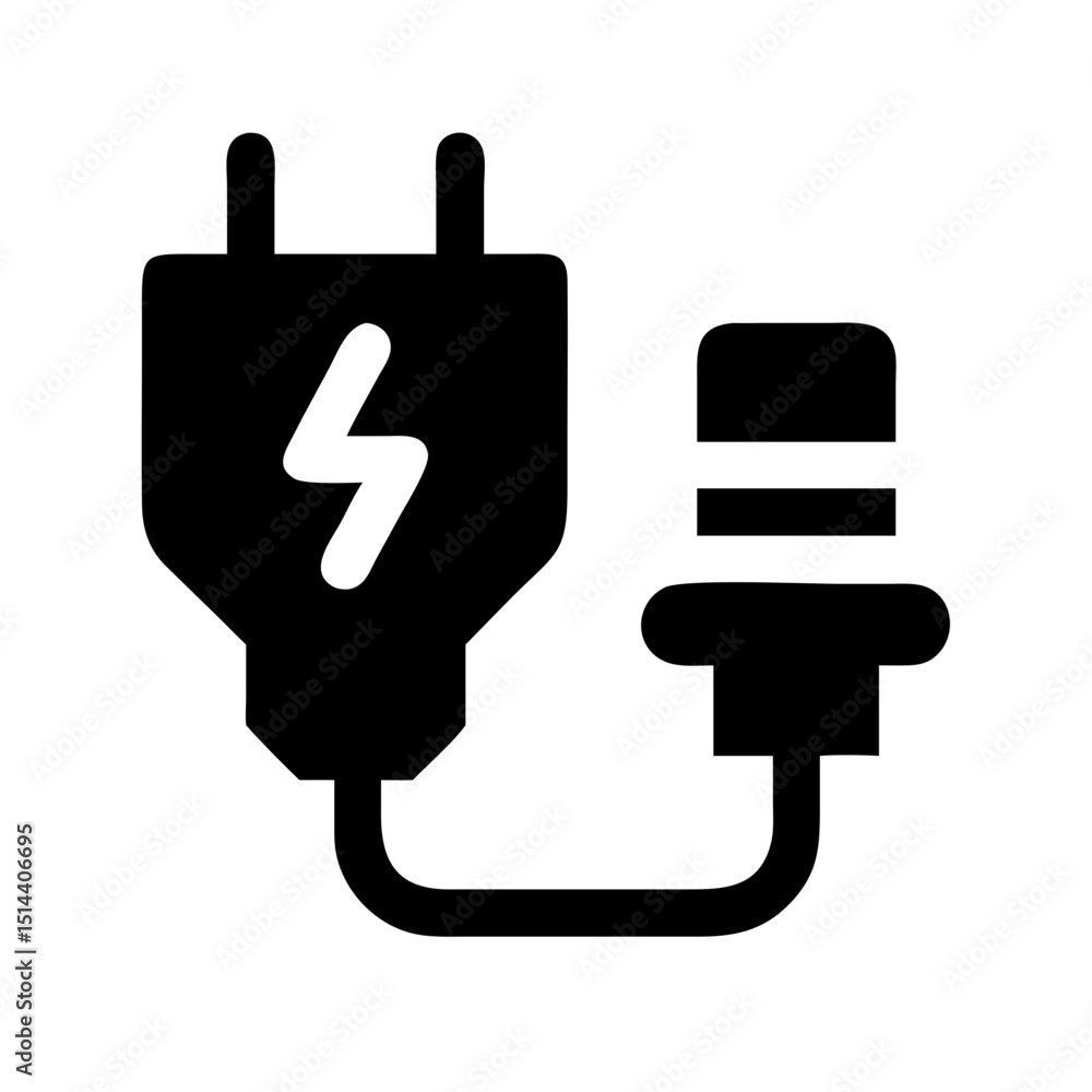 Poster silhouette power plug and bolt icon on transparent background for web and graphic design