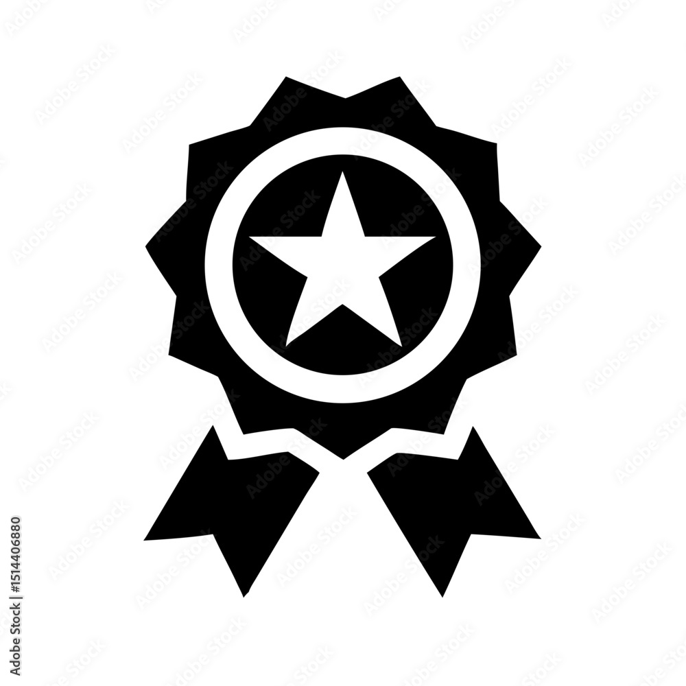 Poster silhouette star badge with ribbon icon on transparent background for web and graphic design
