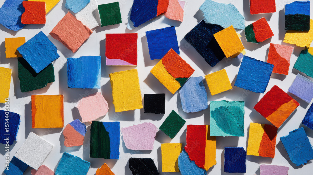 Poster colorful abstract background with small painted wooden blocks in various shapes and vibrant colors s