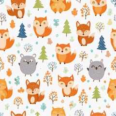 Whimsical woodland animals in a doodle repeat, great for soft goods and kids' rooms.