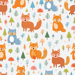 Whimsical woodland animals in a doodle repeat, great for soft goods and kids' rooms.