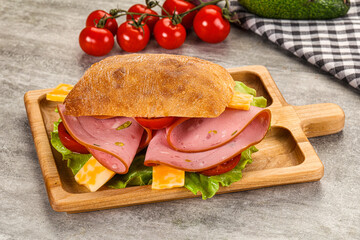 Sandwich ciabatta with mortadella and cheese