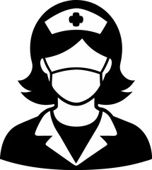 Nurse Wearing Mask Silhouette Vector Illustration
