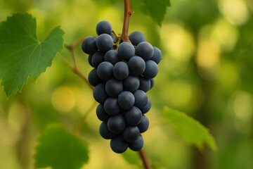 A selective focus shot of a black grape growing in a garden