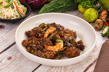 Manchirian breaded prawn with vegetables