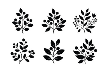 Set of simple botanical floral motif silhouette vector art illustration
