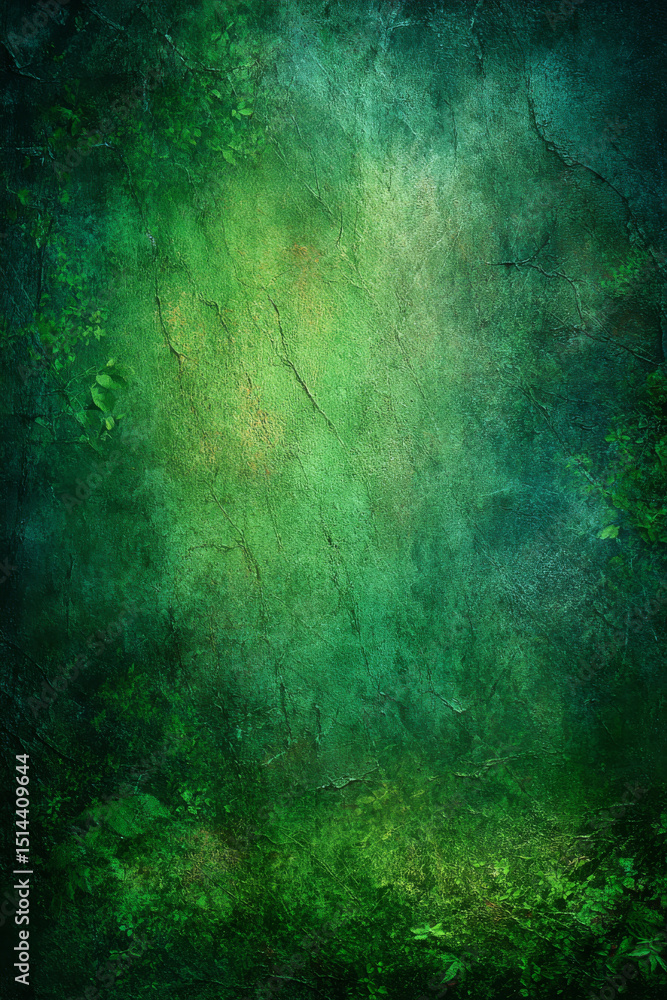 Poster deep forest green textured backdrop with subtle grain and natural patterns creates serene atmosphere