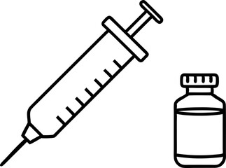 Syringe  Vial Line Art Vector Illustration 