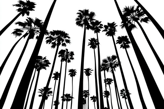 Tall palm trees silhouetted against a white background.