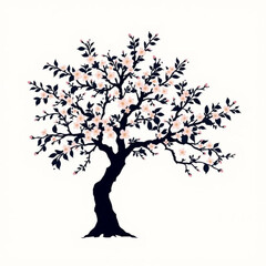 tree with pink flowers silhouette 