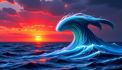 a precisionist artwork of gulf, positioned right, ,no text, no logo, neon background