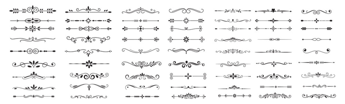 Elegant decorative dividers, ornate line separators, vintage flourish designs, whimsical borders, and charming embellishments for creative projects vector