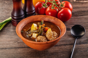 Tomato Soup with meatballs and vegetables