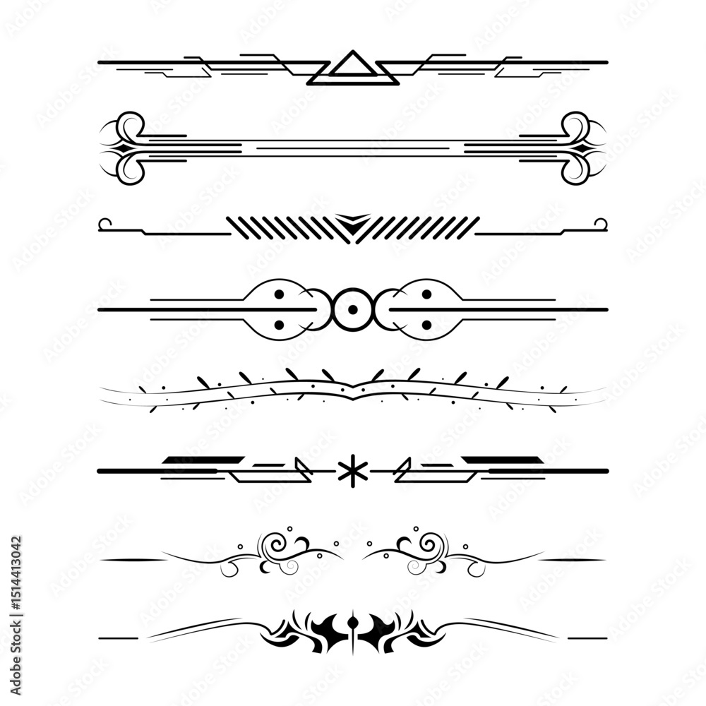 Poster set black simple line collection doodle border elements vector design style sketch isolated illustra