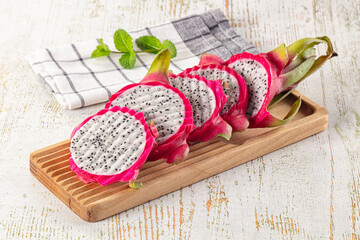 Ripe juicy dragon fruit Pitahaya slices