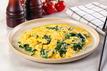 Omelette with spinach for breakfast