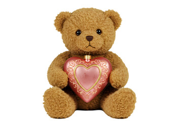 Brown Teddy Bear Holding a Pink Heart isolated on transparent baackground