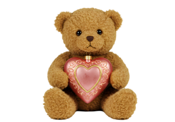 Brown Teddy Bear Holding a Pink Heart isolated on transparent baackground