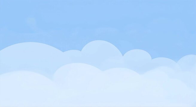 Minimalist cartoon clouds background, soft blue sky with fluffy white cloud animation, simple flat vector weather illustration for children