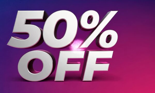 Red 3D rendering of a 50 percent off sale sign, a new business promotion for price reduction