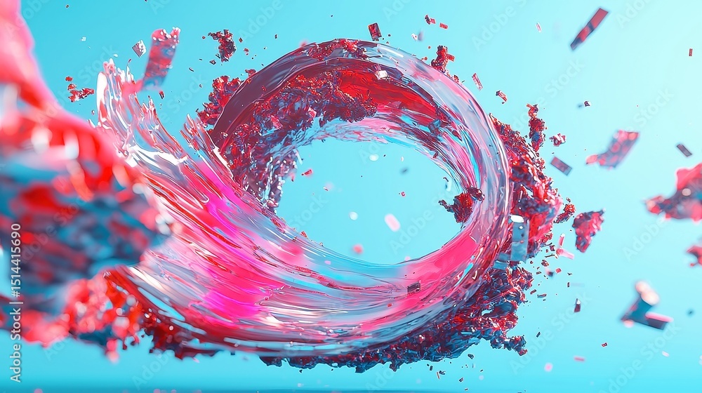 Poster glitching data stream, a vibrant cascade of fractured digital energy in luminous cyan and fuchsia, s