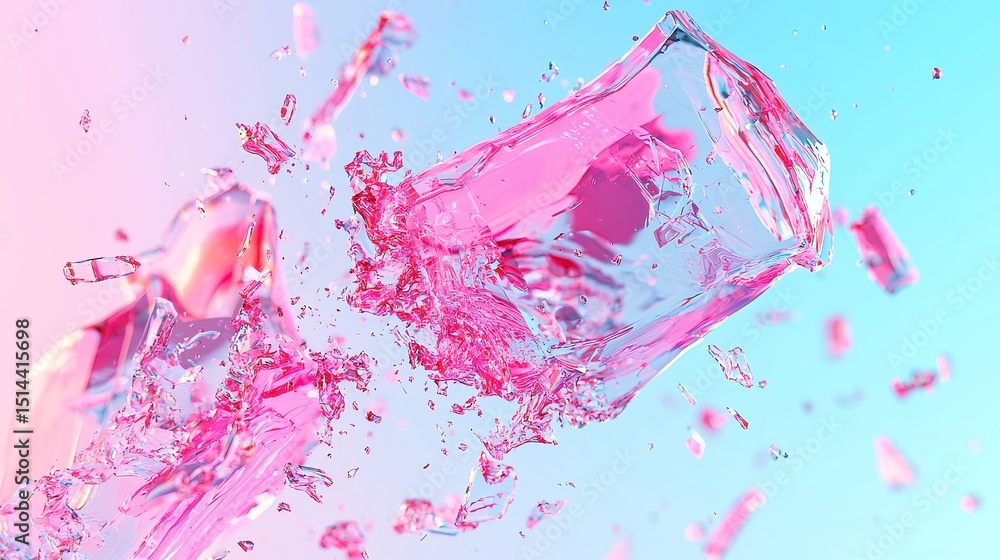 Poster glitch shards of data, a vibrant display of fracturing streams in luminous cyan and fuchsia, spirali