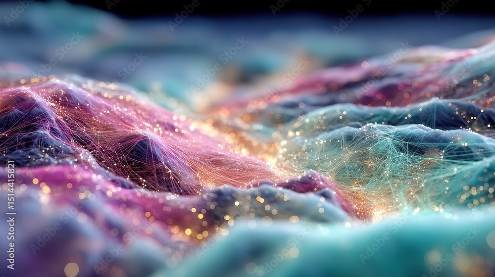 Poster neon data flow, an abstract visualization showcasing fluid streams of neon pink and blue vectors sym