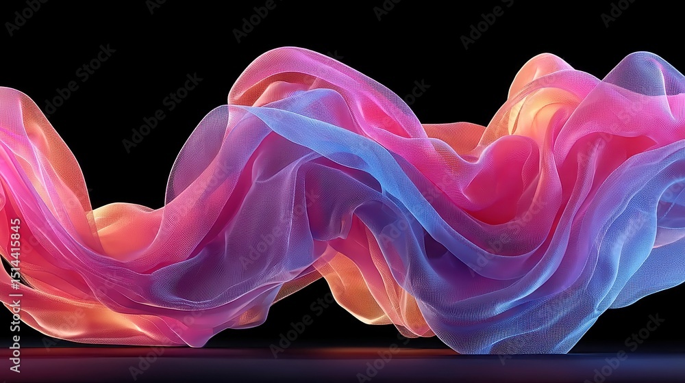 Poster neon flow of data, an abstract visualization capturing the dynamic movement of neon pink and blue ve