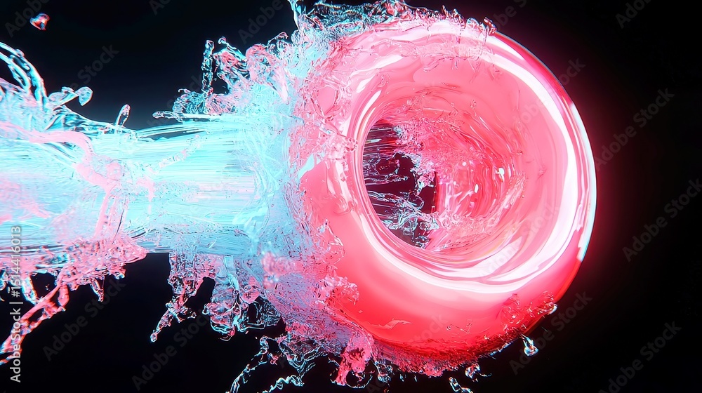 Poster neon data flow, abstract representation of data transmission, liquid stream of vivid pink and blue v