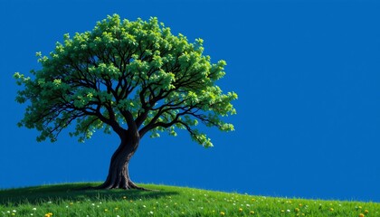 Fototapeta premium a biopunk scene of elm tree, positioned right, ,no text, no logo, sapphire blue background