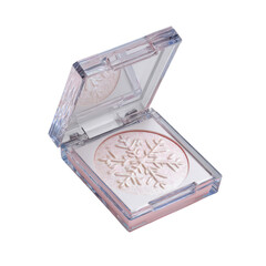 Sparkling Snowflake Pressed Powder Compact Open Showing Delicate Winter Design Perfect for Festive Makeup