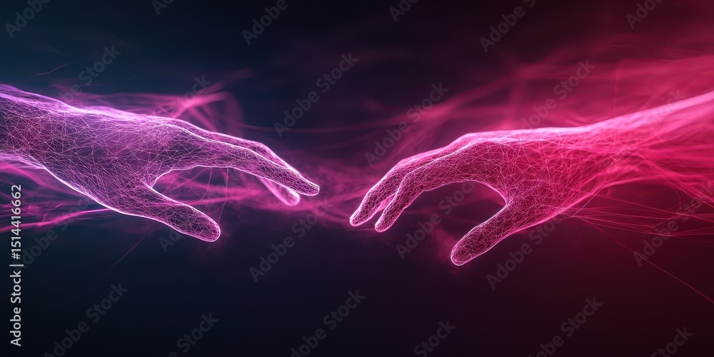 Aufkleber business data unity concept. Digital hands reaching out with vibrant energy, symbolizing connection and interaction.