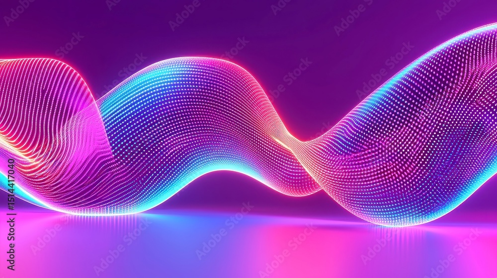 Poster holographic data stream, a vibrant flow of neon gradients and sharp techno shapes in a limitless dig