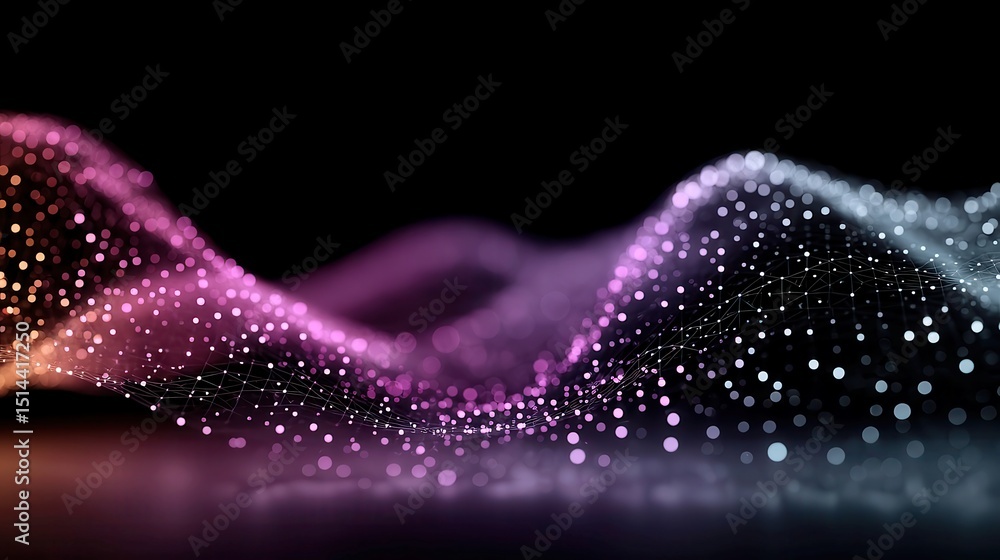 Poster holographic data stream, vibrant neon gradients intertwining with dynamic shapes, creating a futuris