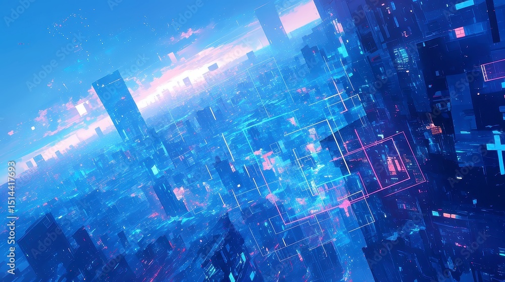 Poster neon data flow, a vibrant display of liquid neon patterns interwoven with bold graphics, reflecting 