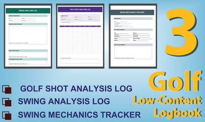 Golf Logbook Template Set, Editable EPS Files for Score Tracking, Course Notes & Performance Logs.