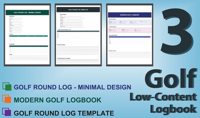 Golf Logbook Template Set, Editable EPS Files for Score Tracking, Course Notes & Performance Logs.