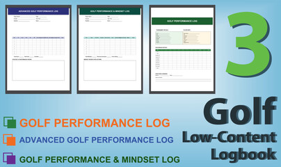 Golf Logbook Template Set, Editable EPS Files for Score Tracking, Course Notes & Performance Logs.