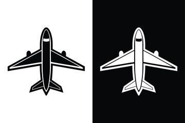 Airplane Icon Vector. Flight Transport Symbols on White & Black Background