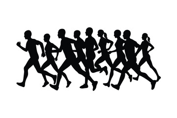"Marathon Runners Silhouette &ndash; Group of Men and Women Running &ndash; Vector Illustration"

