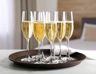 Champagne flutes on a tray (1)