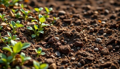 a cinematic scene of soil degradation, positioned left, ,no text, no logo, bronze background