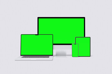 Multi device green screen with grey background color for mockup template