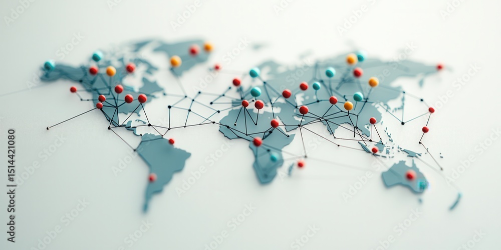 Aufkleber business data unity concept. Abstract world map with colorful connections representing global networks and interactions.