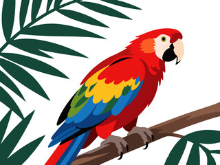 Illustration of a Brightly Colored Macaw Among Sketches of Other Birds on a Tree Branch