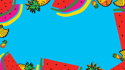 summer tropical fruit pattern pineapple watermelon blue background