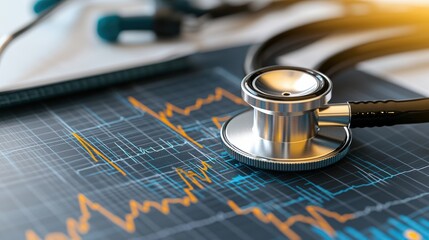 Medical Stethoscope on Heartbeat and ECG Chart as a Symbol of Healthcare and Medical Diagnosis