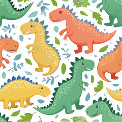 Obraz premium Little doodle dinosaurs marching in a cute loop, great for boys' decor, books, and t-shirts.